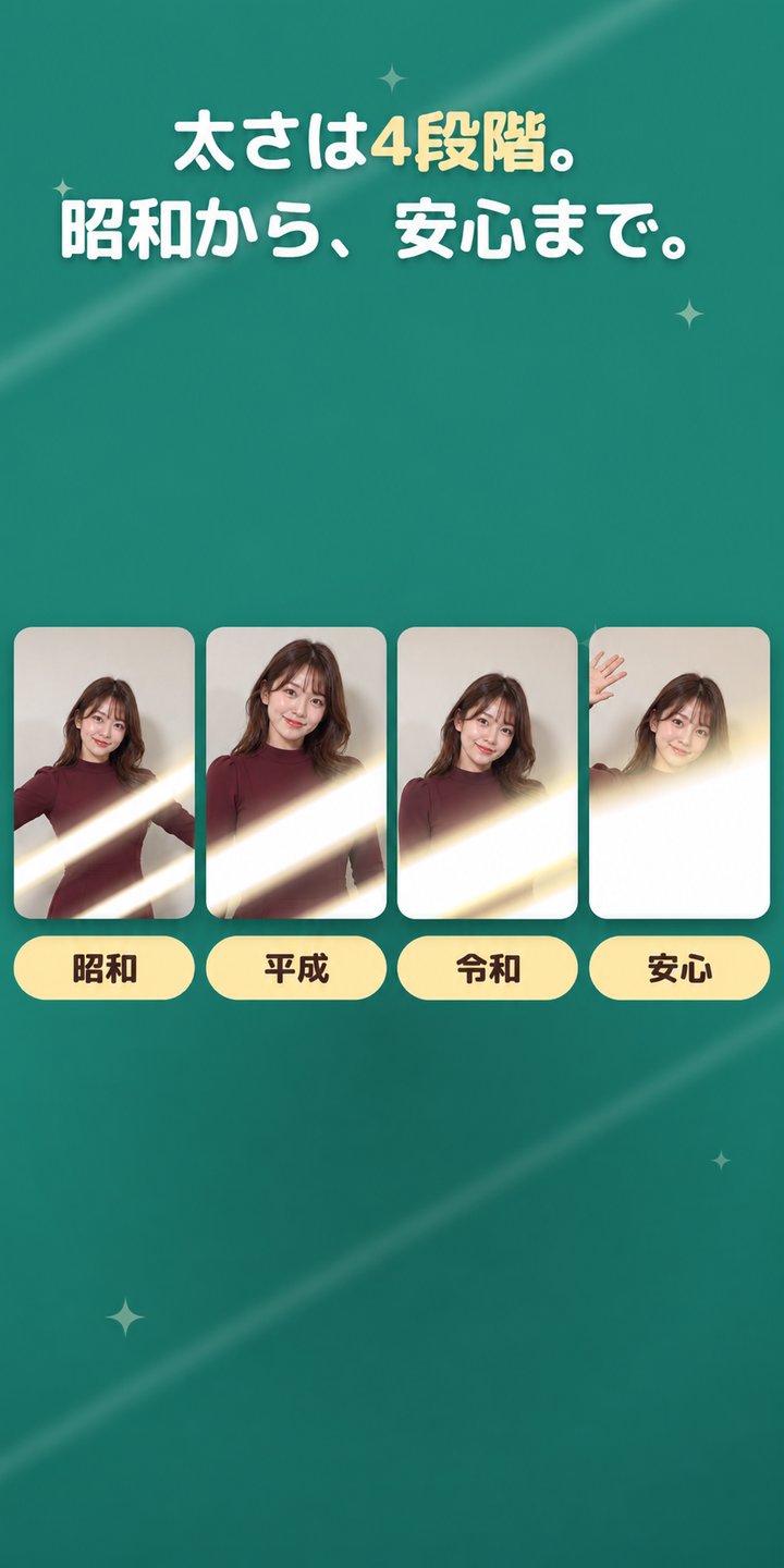 光の太さ4段階。昭和・平成・令和・安心